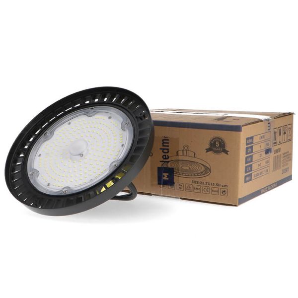 Luminária LED UFO de alto brilho Sky 100W, regulável de 0 a 10 V, potência selecionável 60 W/80 W/100 W, IP65