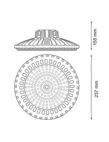 Medidas do sino UFO LED Sky de 100 W, regulável 0-10 V – Potência selecionável 60 W/80 W/100 W IP65