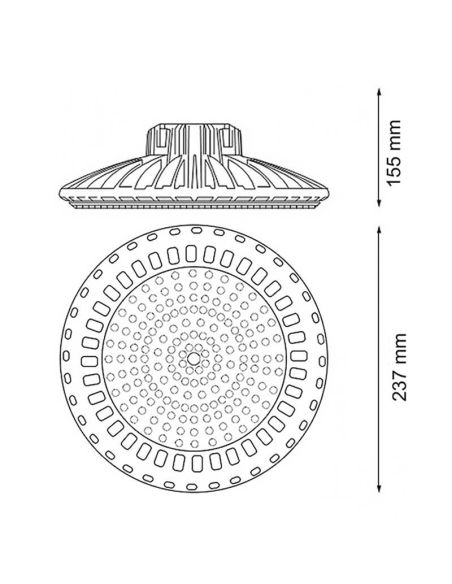 Medidas Campana UFO LED Sky 100W regulable 0-10V – Potencia seleccionable 60W/80W/100W IP65
