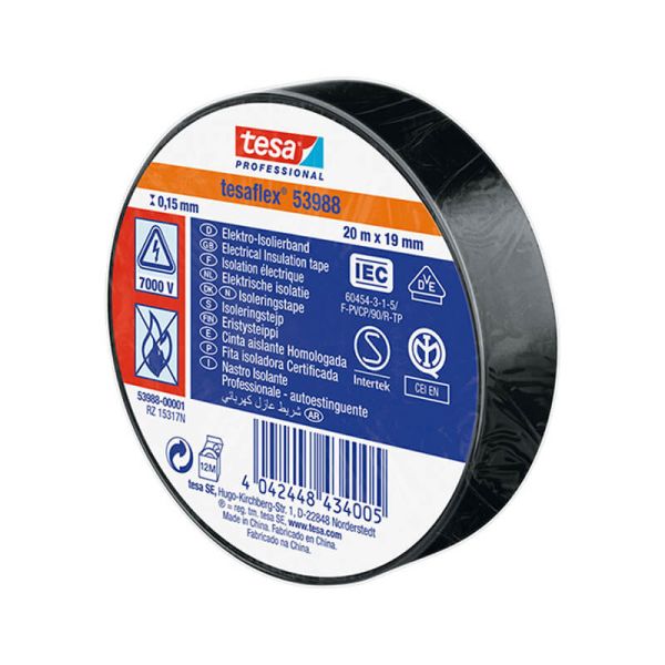 Cinta Aislante Homologada Negra 19mm x 20m Tesa Professional 53988