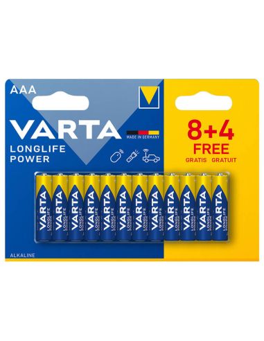 Pack Pilas Alcalinas 8+4 AAA LongLife Power de Varta 12 Unidades Varta