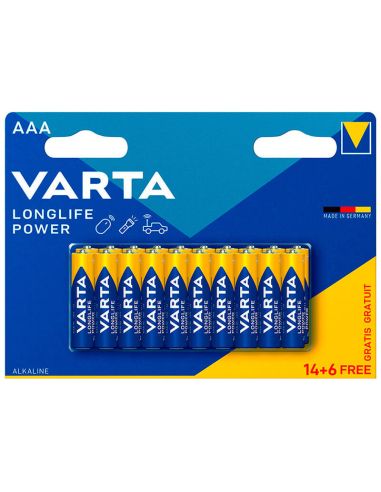 Piles alcalines VARTA Longlife Power AAA LR03, paquet de 20 unités (14+6)