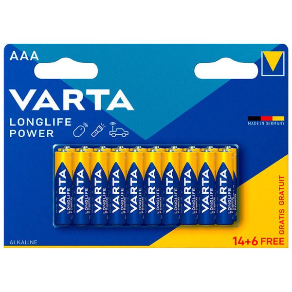 Pilas Alcalinas VARTA Longlife Power AAA LR03 Pack 20 uds (14+6)