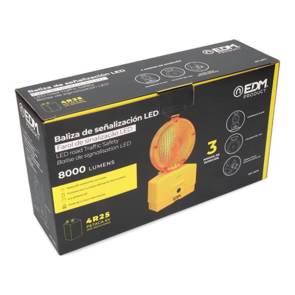 Caja Baliza de Señalización LED para Obras con Sensor Crepuscular y 3 Modos de Fijación