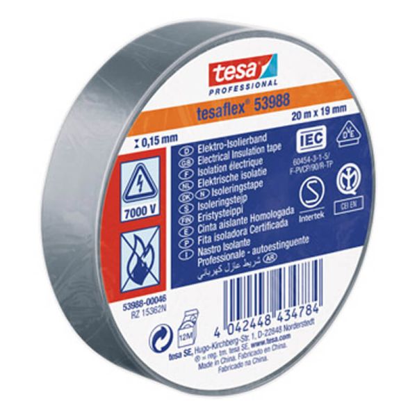 Ruban isolant gris certifié Tesa Professional 53988, 19 mm x 20 m | Professionnel et sûr