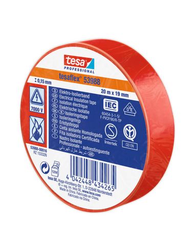 Cinta Aislante Homologada Roja 19mm x 20m Tesa Professional 53988 | Alta Resistencia Eléctrica