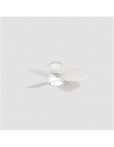 Ventilador LED de techo LED KLOVER S blanco 18W, Ø800mm con mando y luz CCT regulable, 4 palas