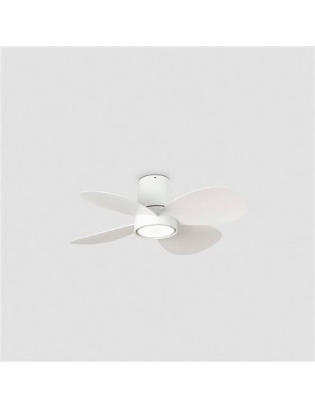Ventilador LED de techo LED KLOVER S blanco 18W, Ø800mm con mando y luz CCT regulable, 4 palas