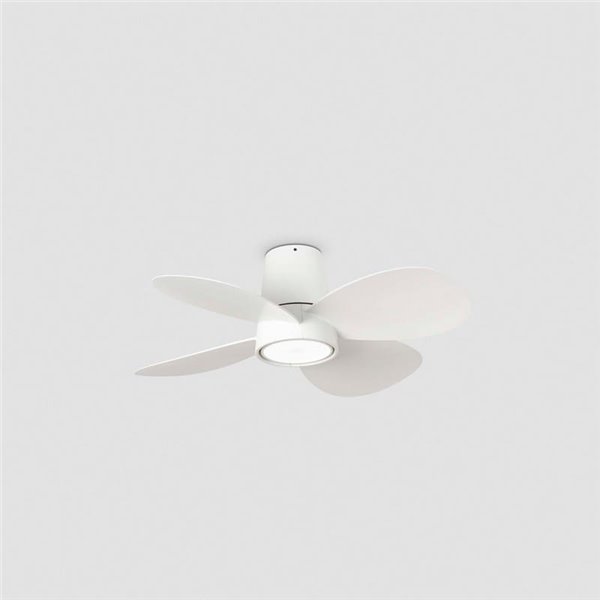 Ventilador LED de techo LED KLOVER S blanco 18W, Ø800mm con mando y luz CCT regulable, 4 palas