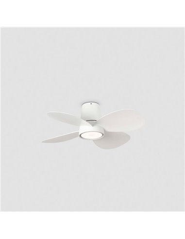 Ventilador LED de techo LED KLOVER S blanco 18W, Ø800mm con mando y luz CCT regulable, 4 palas