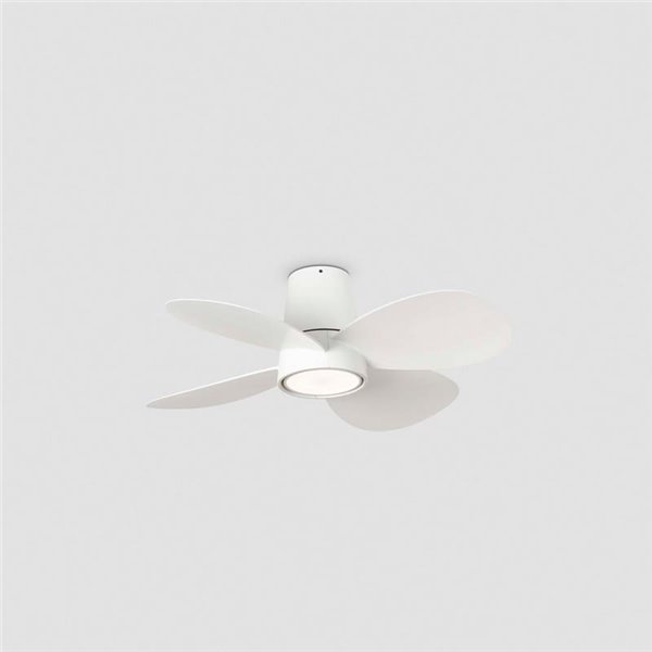 Ventilador LED de techo LED KLOVER S blanco 18W, Ø800mm con mando y luz CCT regulable, 4 palas