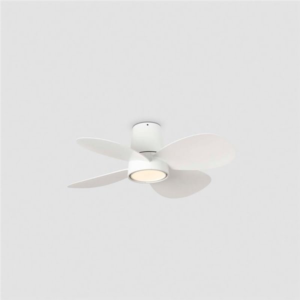 Ventilador LED de techo LED KLOVER S blanco 18W, Ø800mm con mando y luz CCT regulable, 4 palas