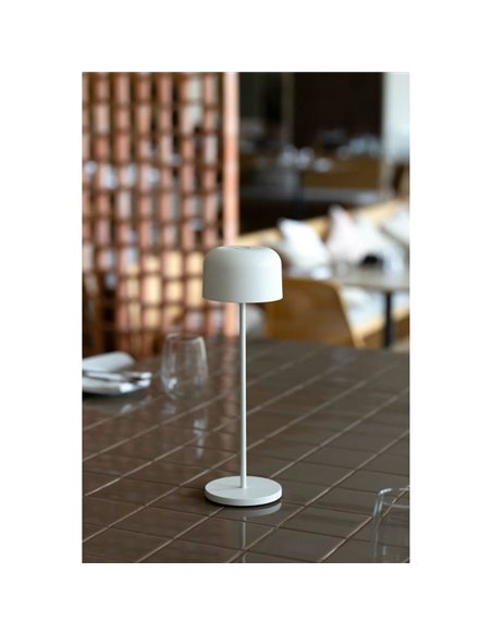 Lámpara LED minimalista portátil blanca MAVIS, 20cm alto, exterior 2W 2700K