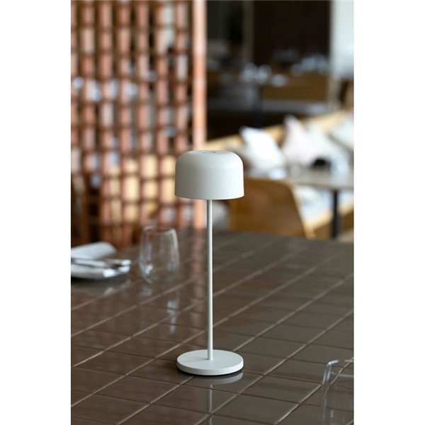 Lámpara LED minimalista portátil blanca MAVIS, 20cm alto, exterior 2W 2700K