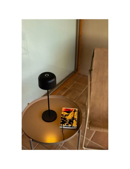 Sobremesa LED portátil negra MAVIS, 36cm alto, exterior 3W 2700K