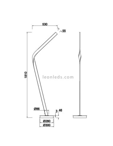 Dimensões Luminária de chão LED Cicenza com design regulável e interruptor