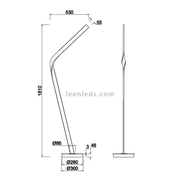 Dimensions Lampadaire design LED Cicenza dimmable avec interrupteur