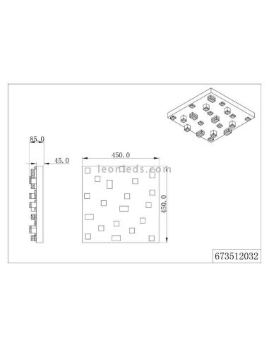 Medidas Plafón de Techo LED de diseño CIVETO 20 Luces 20 x 3W Dim To Warm 2000K-4000K Negro