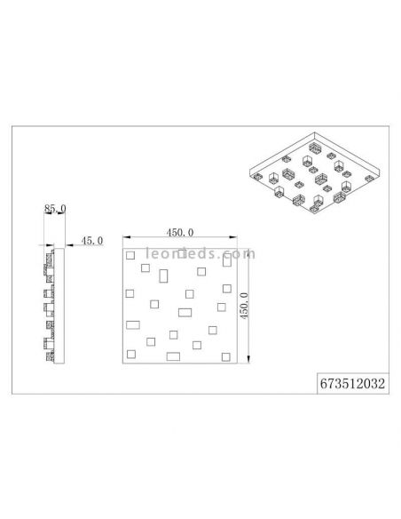 Medidas Plafón de Techo LED de diseño CIVETO 20 Luces 20 x 3W Dim To Warm 2000K-4000K Negro