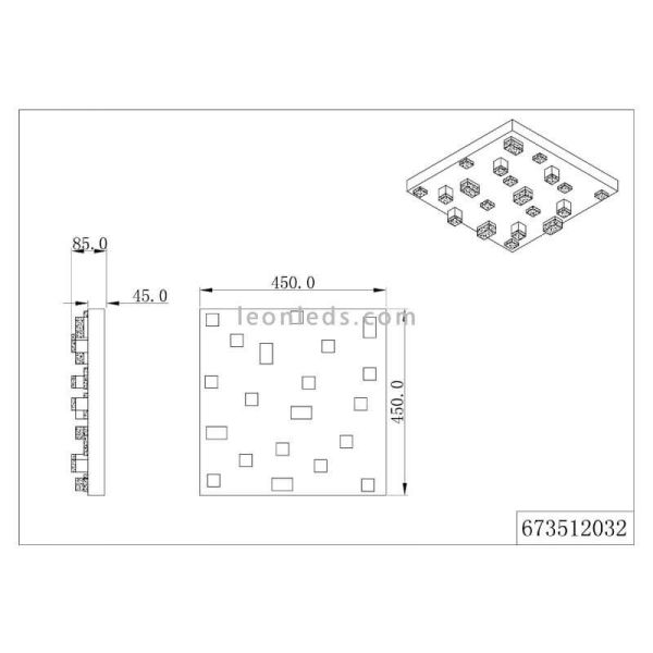 Medidas Plafón de Techo LED de diseño CIVETO 20 Luces 20 x 3W Dim To Warm 2000K-4000K Negro