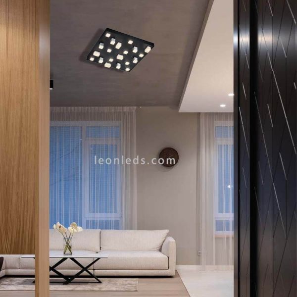 Luminária de teto LED CIVETO com 20 lâmpadas, 20 x 3 W, de intensidade luminosa a quente, 2000 K-4000 K, preta