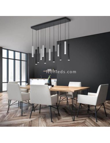 Ambiente Lámpara de Techo LED CIVETO 12 Luces 3,5W Dim To Warm Negra 110cm