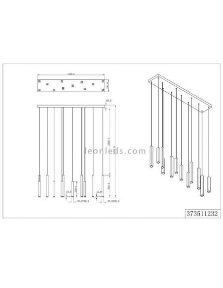 Dimensions Plafonnier LED CIVETO 12 lumières 3,5 W Dim To Warm Noir 110 cm