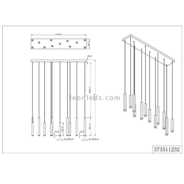 Dimensions Plafonnier LED CIVETO 12 lumières 3,5 W Dim To Warm Noir 110 cm
