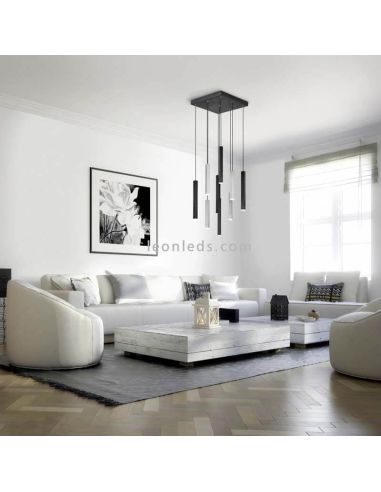 Luminária de teto LED quadrada CIVETO 9 luzes 3,5 W preto com ajuste de intensidade e aquecimento 35 cm