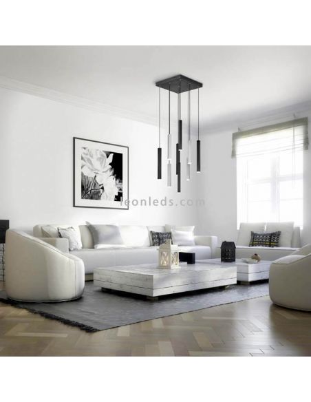 Luminária de teto LED quadrada CIVETO 9 luzes 3,5 W preto com ajuste de intensidade e aquecimento 35 cm