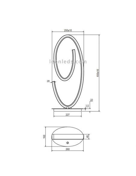 Medidas Lámpara de Sobremesa LED Regulable CIOLA Negra 21W Dim To Warm Cinque