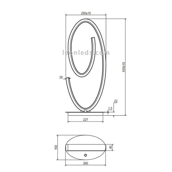Lámpara de mesa LED espiral Ciola en blanco negro o níquel dimensiones