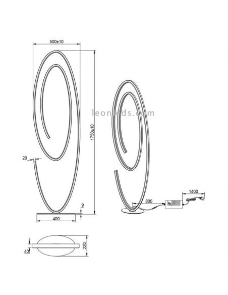 Dimensions du lampadaire LED minimaliste CIOLA White 62W Dim to Warm avec interrupteur à pied
