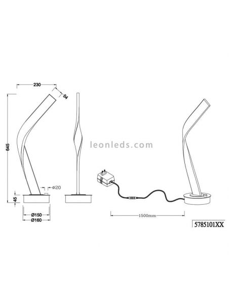 Medidas Lámpara de Mesa LED CICENZA Negra 12W Dim To Warm con Regulador Integrado