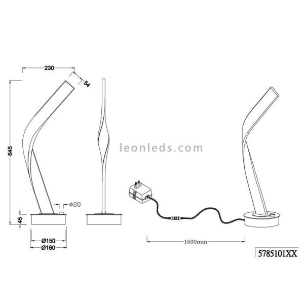 Medidas Lámpara de Mesa LED CICENZA Negra 12W Dim To Warm con Regulador Integrado