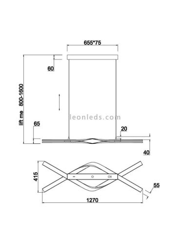 Medidas Lámpara de Techo LED de Diseño CICENZA Negra 53W 7000 lm Dim To Warm + CI·MOTE + LIFTime