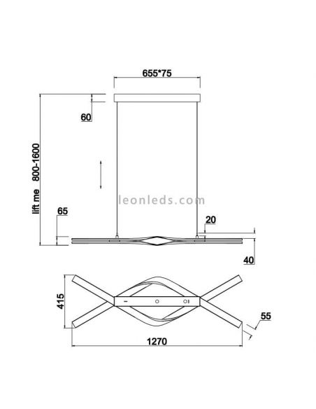 Medidas Lámpara de Techo LED de Diseño CICENZA Negra 53W 7000 lm Dim To Warm + CI·MOTE + LIFTime