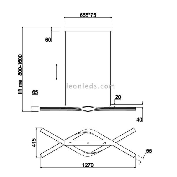 Medidas Lámpara de Techo LED de Diseño CICENZA Negra 53W 7000 lm Dim To Warm + CI·MOTE + LIFTime