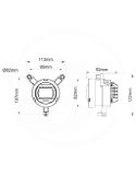 Medidas Faro LED de cruce 20W redondo para John Deere Serie 6M, 6R, 7R y 8R Homologado con conector