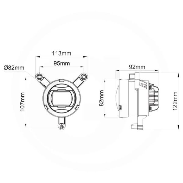 Medidas Faro LED de cruce 20W redondo para John Deere Serie 6M, 6R, 7R y 8R Homologado con conector