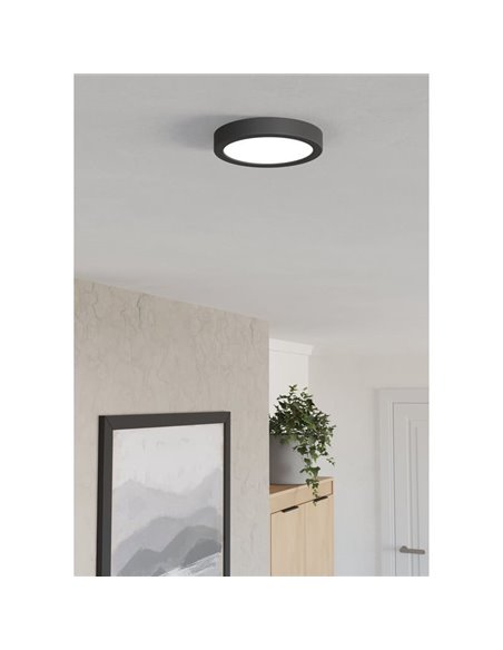 Downlight de superficie LED Ø165mm negro FUEVA 6, 7,5W 1000Lm CCT (2700K-4000K-6500K), IP20
