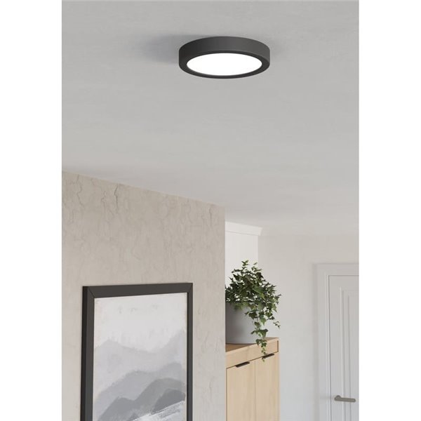 Downlight de superficie LED Ø165mm negro FUEVA 6, 7,5W 1000Lm CCT (2700K-4000K-6500K), IP20