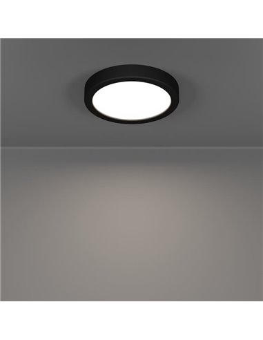 Downlight de superficie LED Ø165mm negro FUEVA 6, 7,5W 1000Lm CCT (2700K-4000K-6500K), IP20
