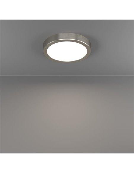 Luminária de teto LED de superfície Ø165mm FUEVA 6 níquel fosco, 7,5W 1000Lm CCT (2700K-4000K-6500K) IP20