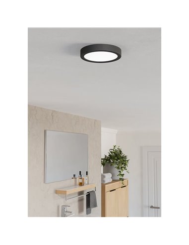 Plafonnier LED noir pour salle de bain, Ø 165 mm, FUEVA 6, 7,5 W CCT (2 700 K-4 000 K-6 500 K), IP44