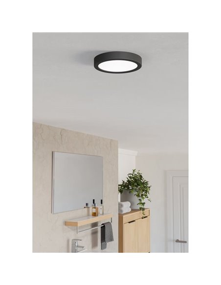 Plafón negro de superficie LED para baño Ø165mm FUEVA 6, 7,5W CCT (2700K-4000K-6500K), IP44