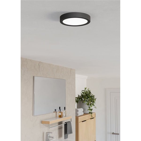 Luminária de teto LED preta para banheiro, Ø165 mm, FUEVA 6, 7,5 W CCT (2700 K-4000 K-6500 K), IP44