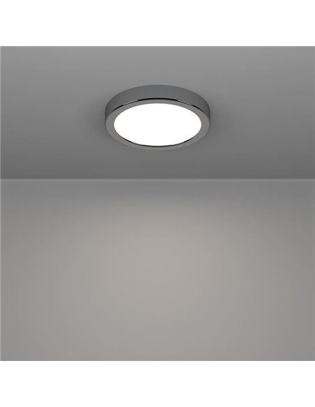 Plafonnier LED apparent FUEVA 6 chromé IP44 Ø165 mm, 7,5 W, 1 000 lm CCT (2 700 K-4 000 K-6 500 K) pour salle de bain