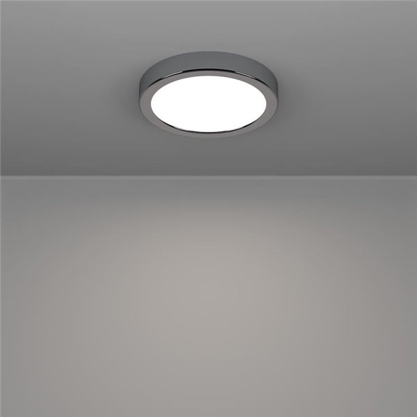 Plafonnier LED apparent FUEVA 6 chromé IP44 Ø165 mm, 7,5 W, 1 000 lm CCT (2 700 K-4 000 K-6 500 K) pour salle de bain
