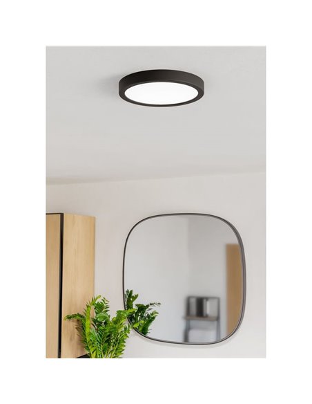 Downlight para zonas húmedas Ø210mm FUEVA 6 negro, 11,5W CCT (2700K-4000K-6500K), IP44